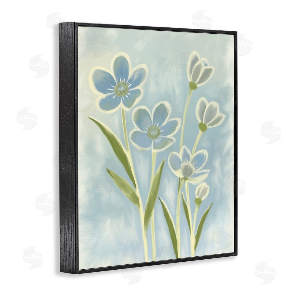 Kim Allen Blue Petals Contour Black Framed Giclee Wall Art Print