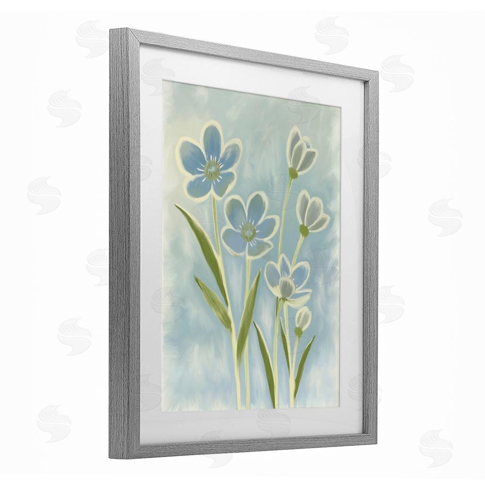 Kim Allen Blue Petals Contour Gray Framed Print Under Glass Wall Art