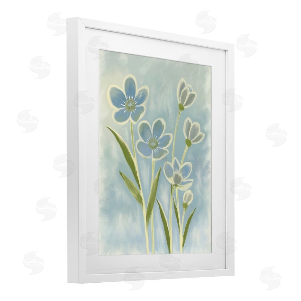 Kim Allen Blue Petals Contour White Framed Print Under Glass Wall Art