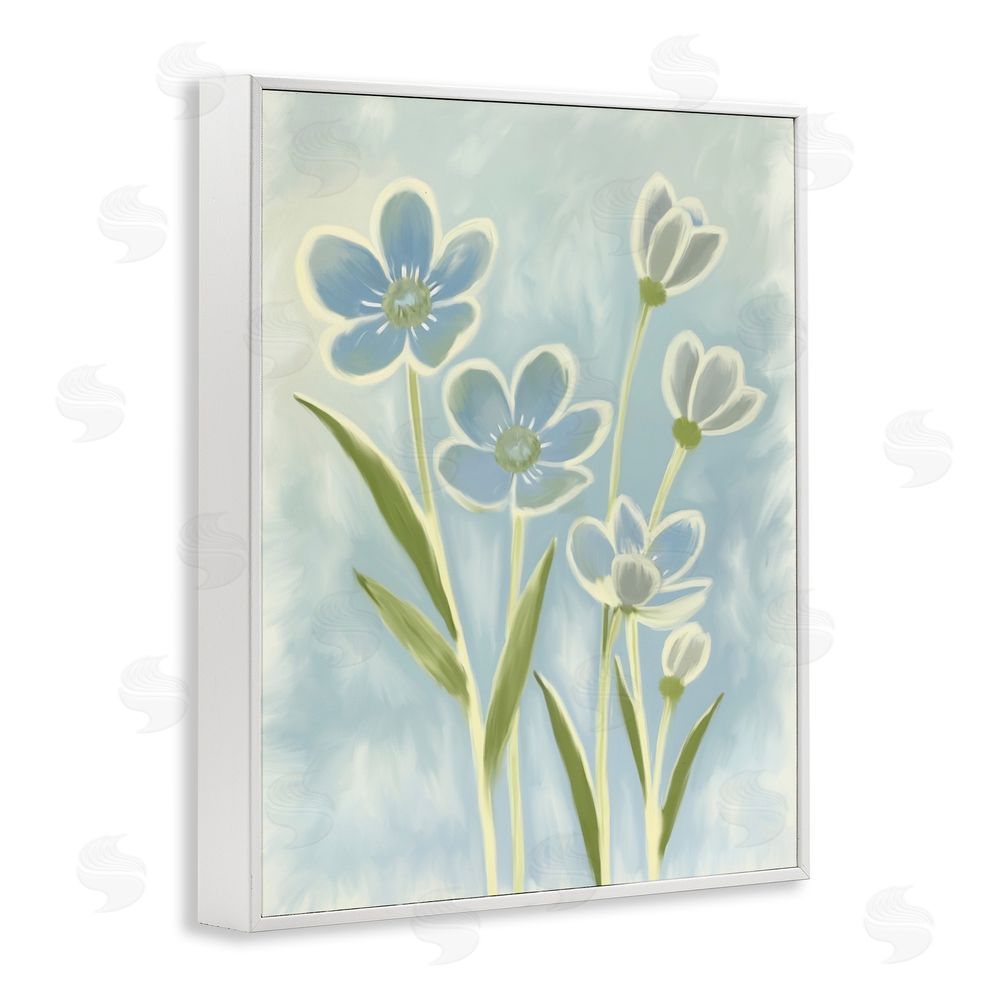 Kim Allen Blue Petals Contour White Framed Giclee Wall Art Print