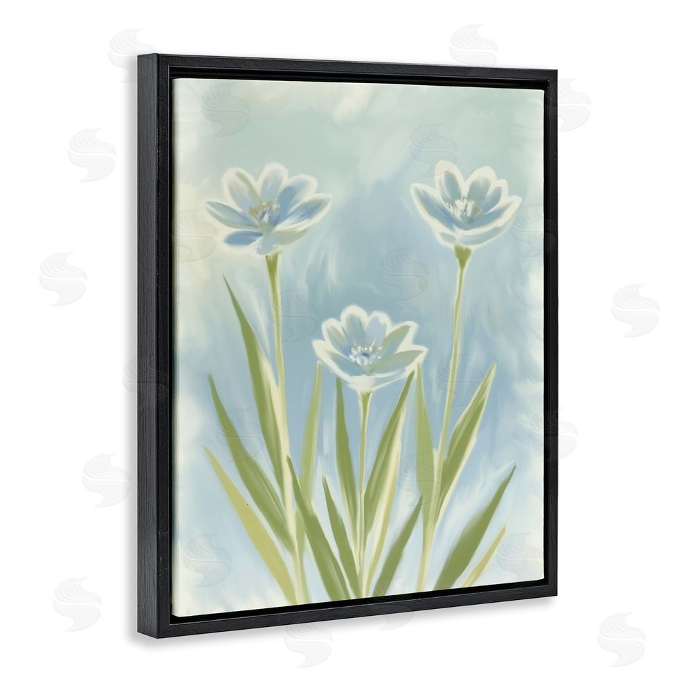 Kim Allen Three Blue Petals Black Floating Frame Canvas Wall Art Print
