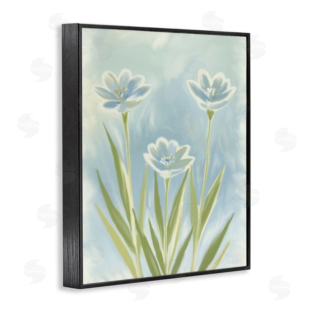 Kim Allen Three Blue Petals Black Framed Giclee Wall Art Print