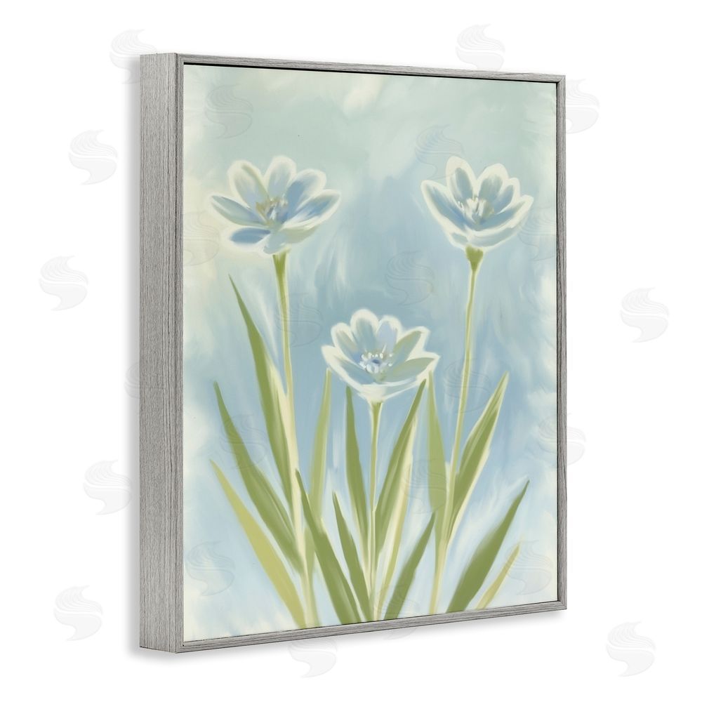 Kim Allen Three Blue Petals Gray Framed Giclee Wall Art Print