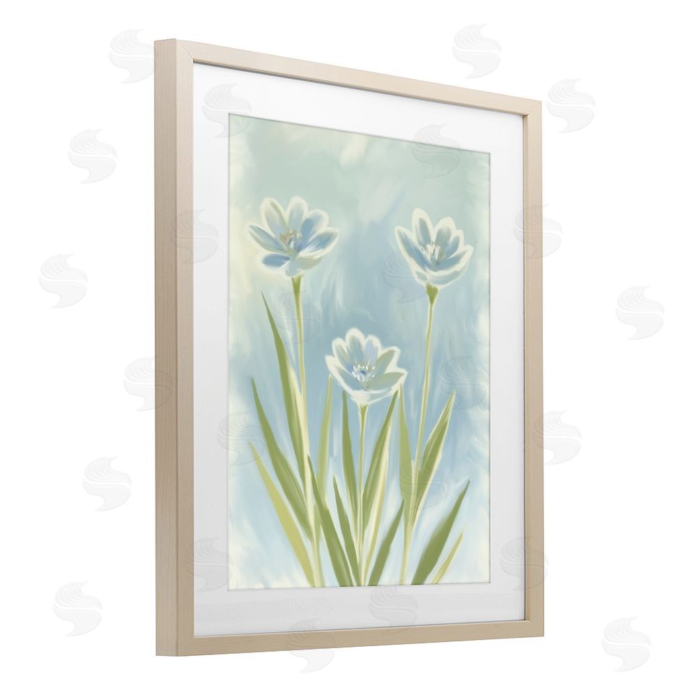Kim Allen Three Blue Petals Brown Framed Print Under Glass Wall Art
