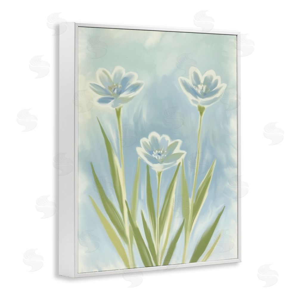 Kim Allen Three Blue Petals White Framed Giclee Wall Art Print