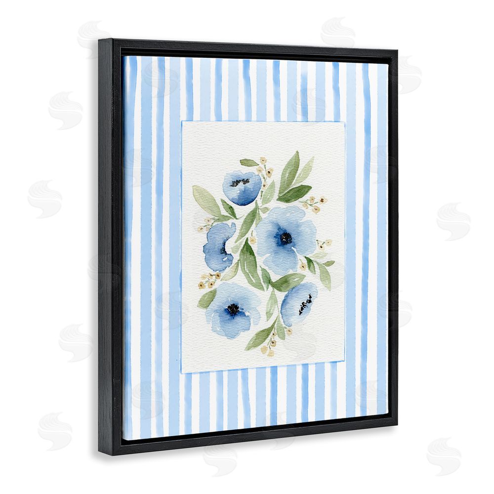 Leah Noel Art Flowers With Stripe Border Black Floating Frame Canvas Wall Art
