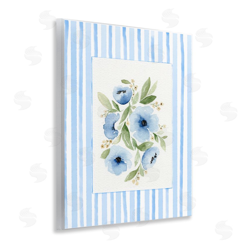 Leah Noel Art Flowers With Stripe Border Wooden Wall Plaque Art Print