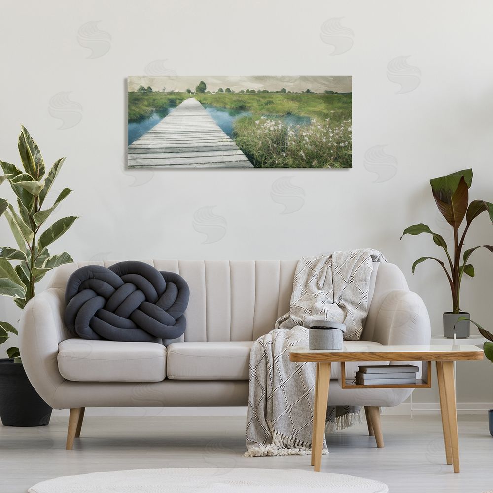 Milli Villa Walkway On The Marsh Stretched Canvas Wall Art Print in Room