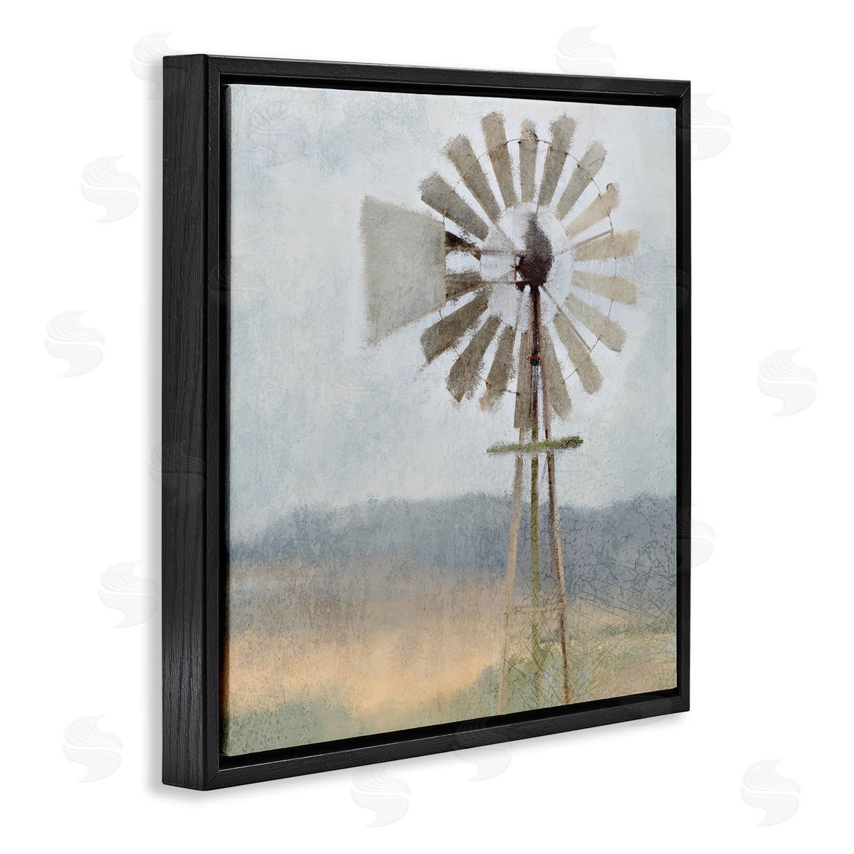 Neutral Blue Windmill Breeze Black Floating Frame Canvas Wall Art, Home Decor by Kimberly Allen