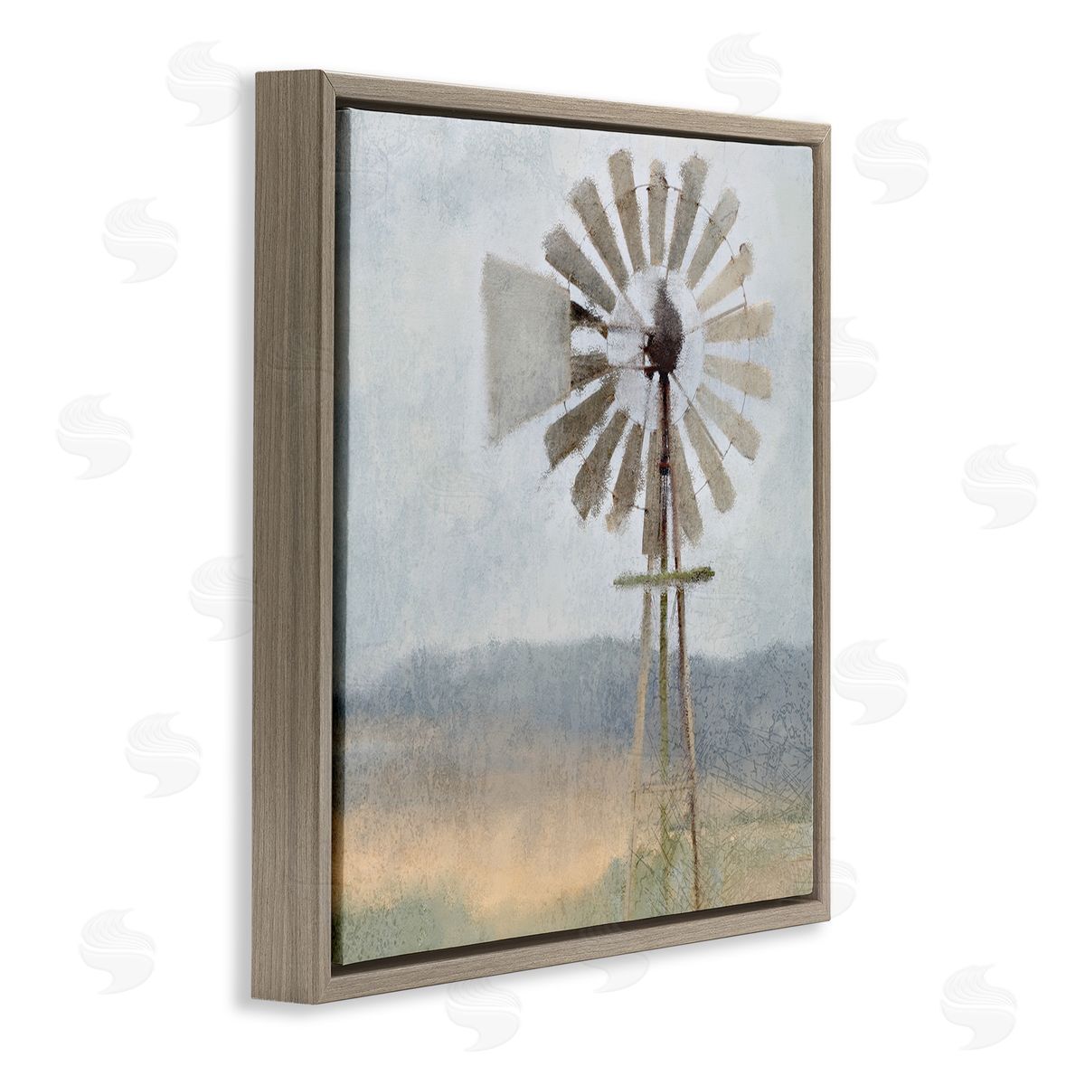Neutral Blue Windmill Breeze Brown Floating Frame Canvas Wall Art, Home Decor by Kimberly Allen