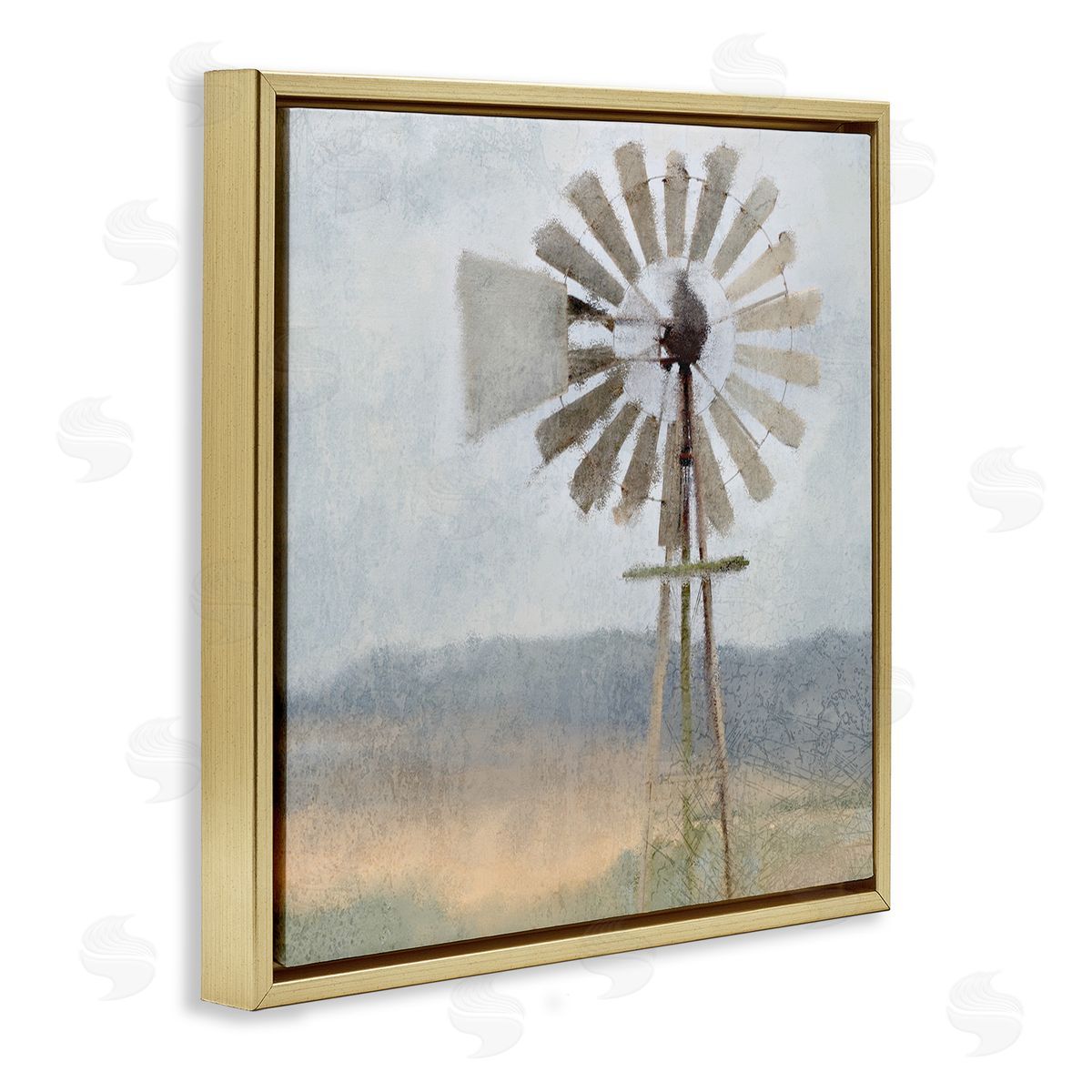 Neutral Blue Windmill Breeze Gold Floating Frame Canvas Wall Art, Home Decor by Kimberly Allen