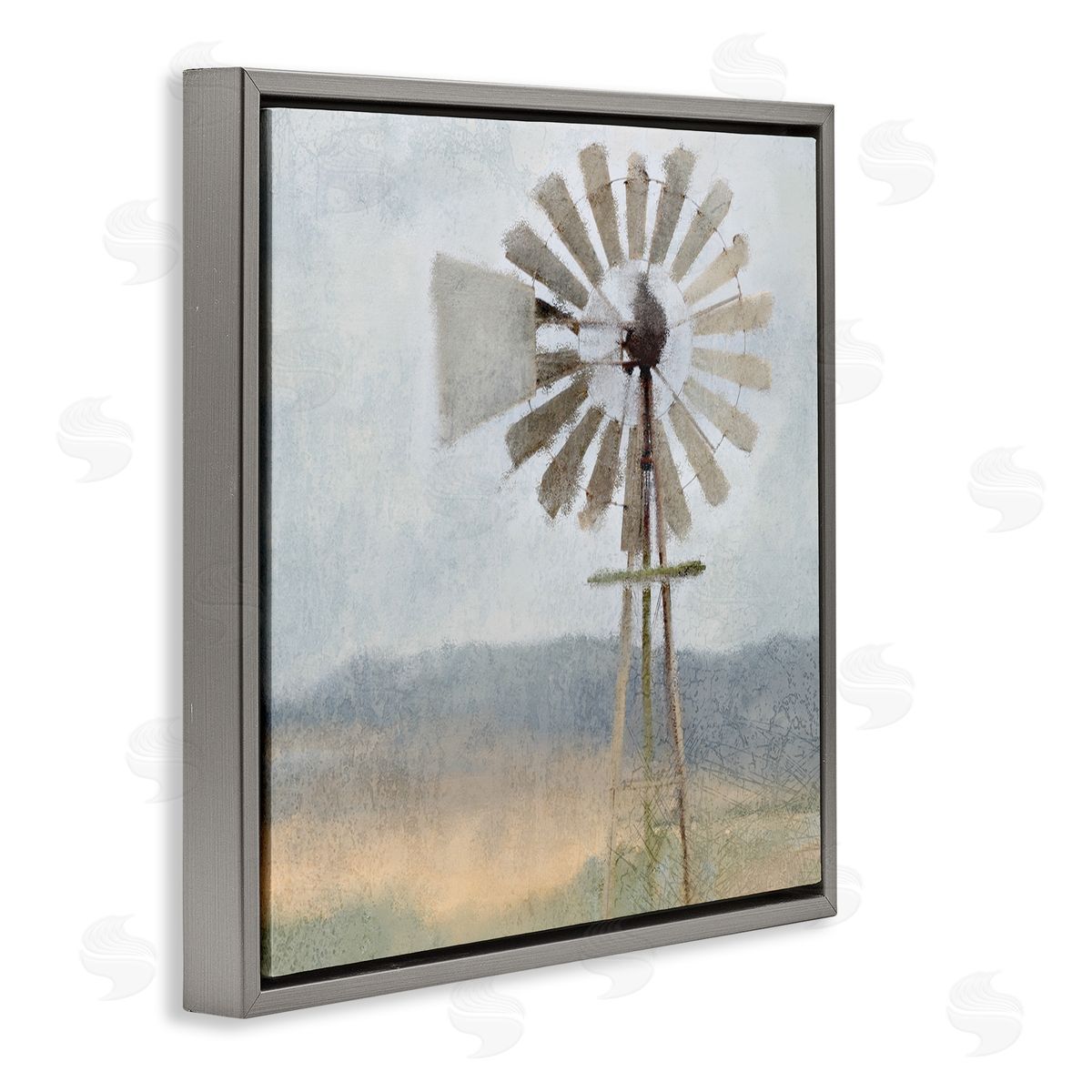 Neutral Blue Windmill Breeze Grey Floating Frame Canvas Wall Art, Home Decor by Kimberly Allen