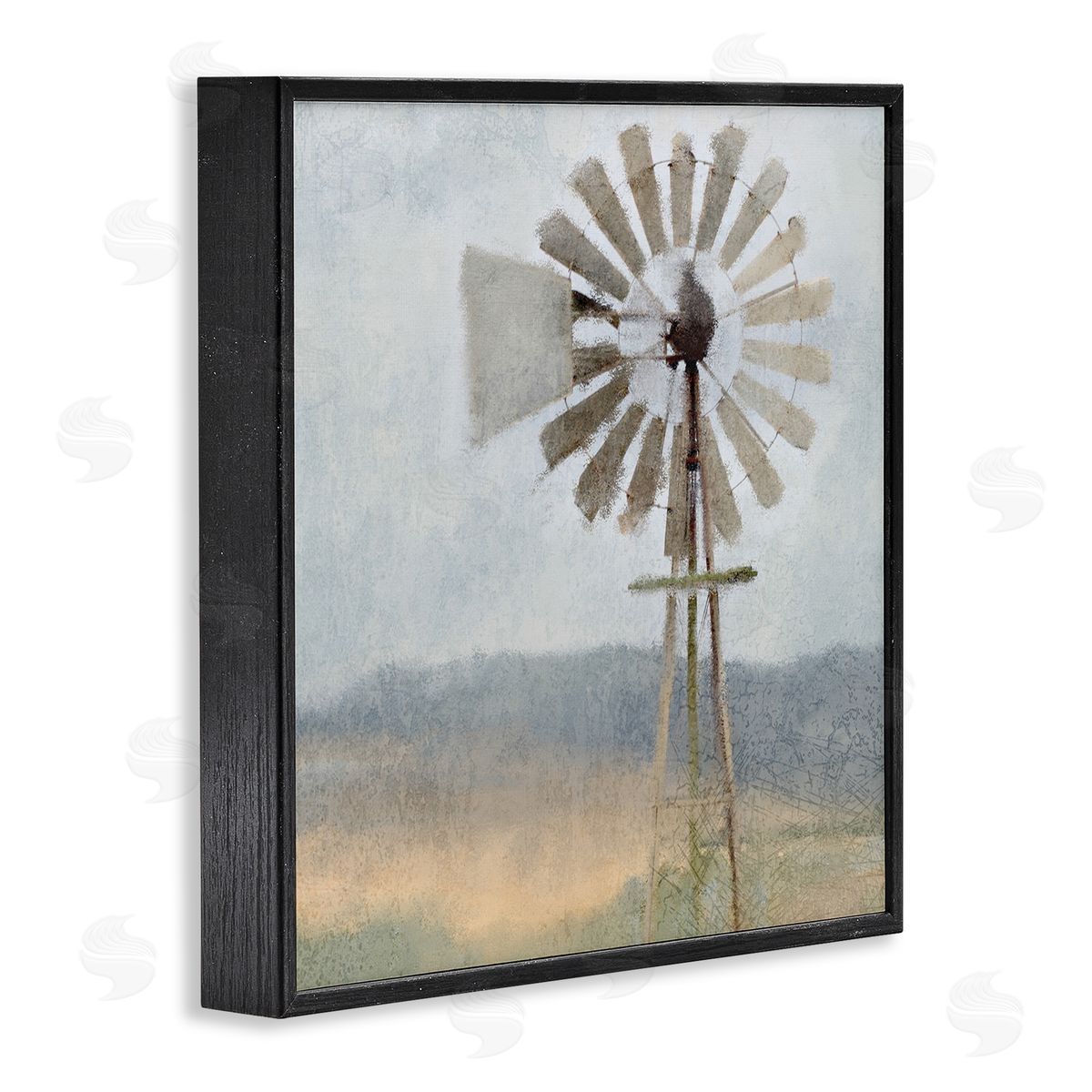 Neutral Blue Windmill Breeze Black Frame Print Wall Art, Home Decor by Kimberly Allen