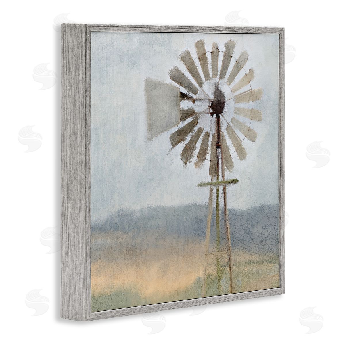 Neutral Blue Windmill Breeze Grey Frame Print Wall Art, Home Decor by Kimberly Allen