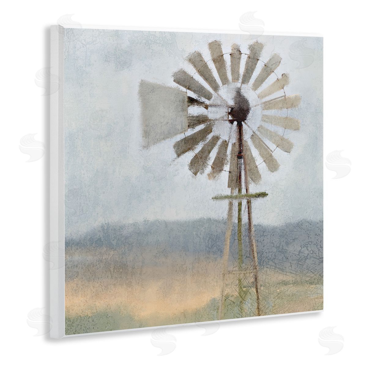 Neutral Blue Windmill Breeze Wood Plaque Wall Art, Home Decor by Kimberly Allen