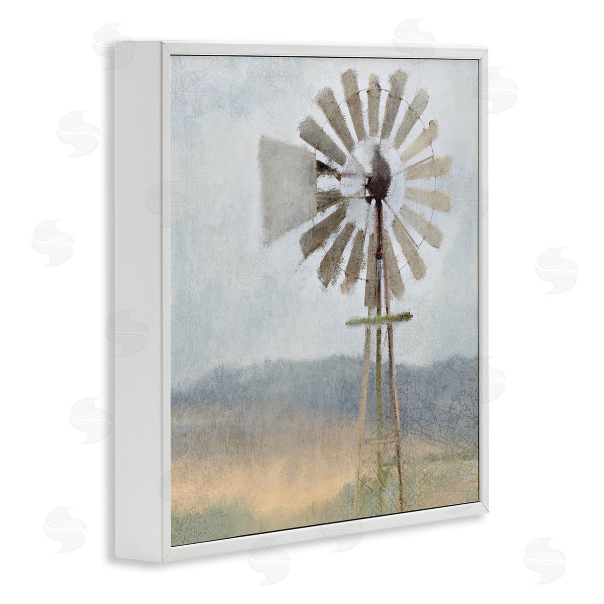 Neutral Blue Windmill Breeze White Frame Print Wall Art, Home Decor by Kimberly Allen