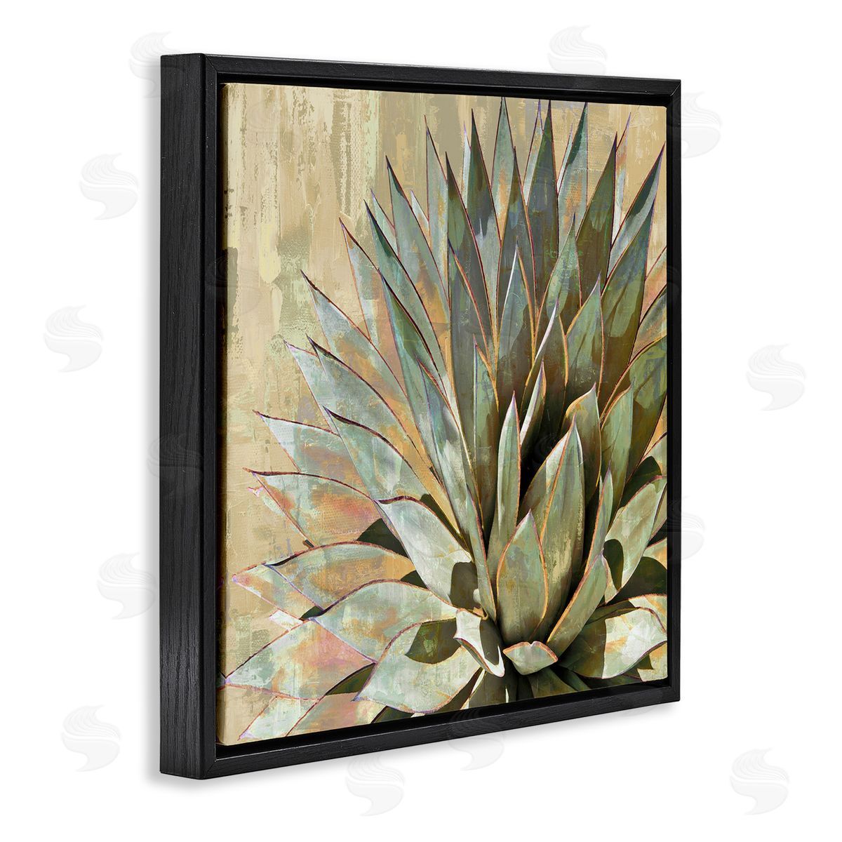 Green Succulent Agave Leaves Black Floating Frame Canvas Wall Art, Home Decor by Lindsay Benson