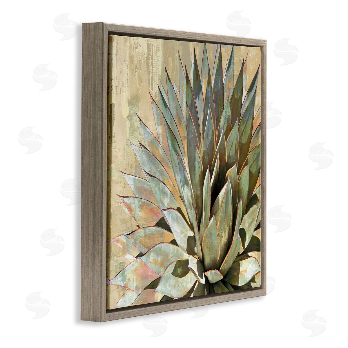 Green Succulent Agave Leaves Brown Floating Frame Canvas Wall Art, Home Decor by Lindsay Benson