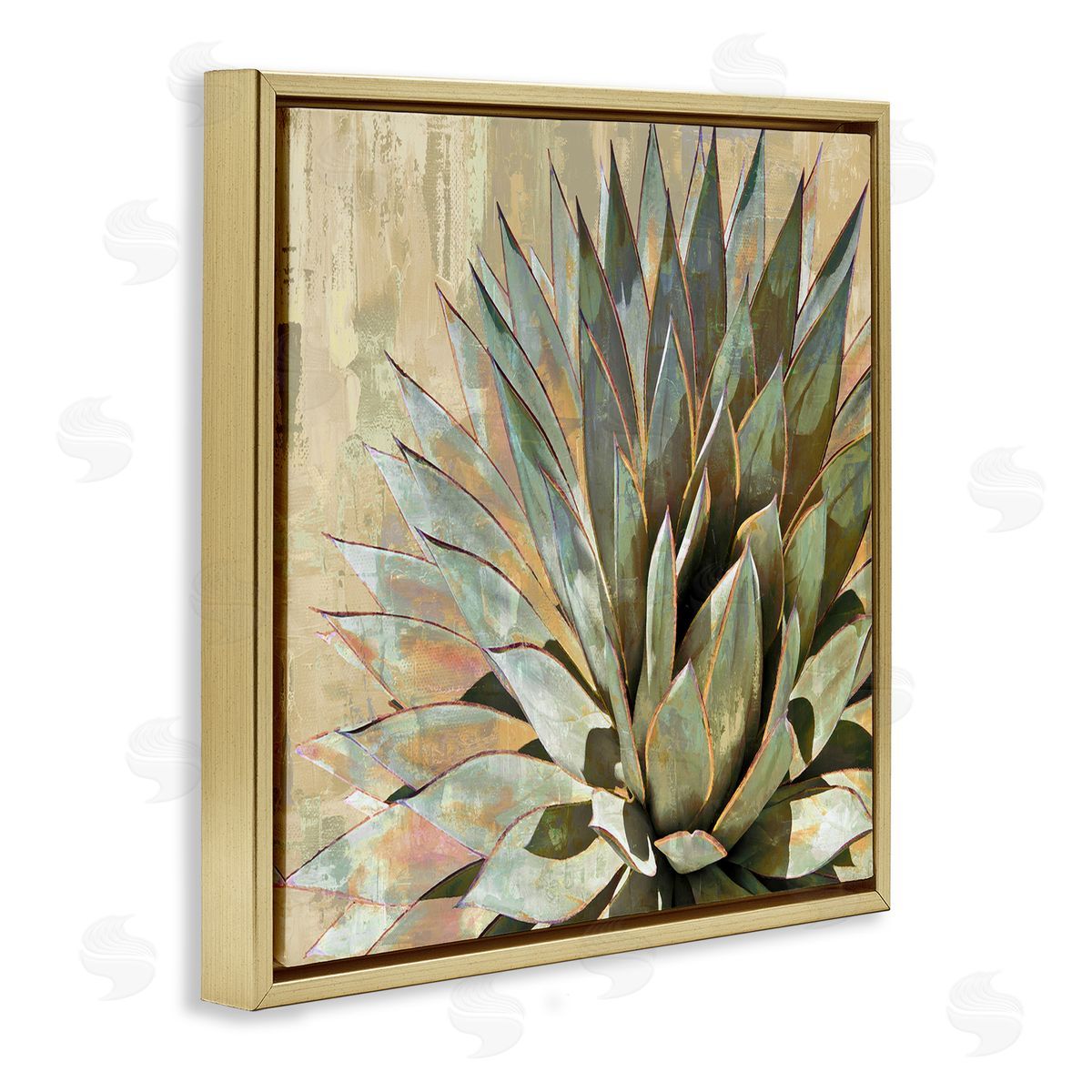 Green Succulent Agave Leaves Gold Floating Frame Canvas Wall Art, Home Decor by Lindsay Benson