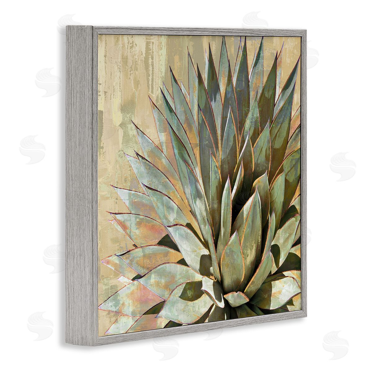 Green Succulent Agave Leaves Grey Frame Print Wall Art, Home Decor by Lindsay Benson