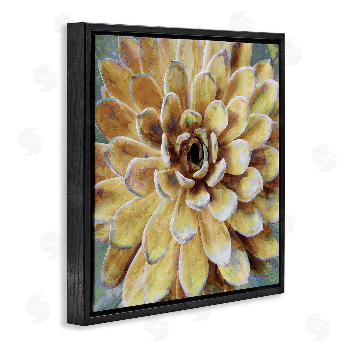 Yellow Botanical Succulent Bloom Painting Black Floating Frame Canvas Wall Art, Home Decor by Lindsay Benson