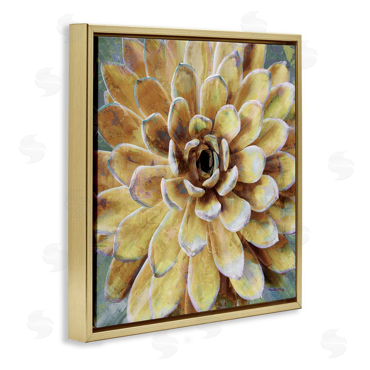 Yellow Botanical Succulent Bloom Painting Gold Floating Frame Canvas Wall Art, Home Decor by Lindsay Benson