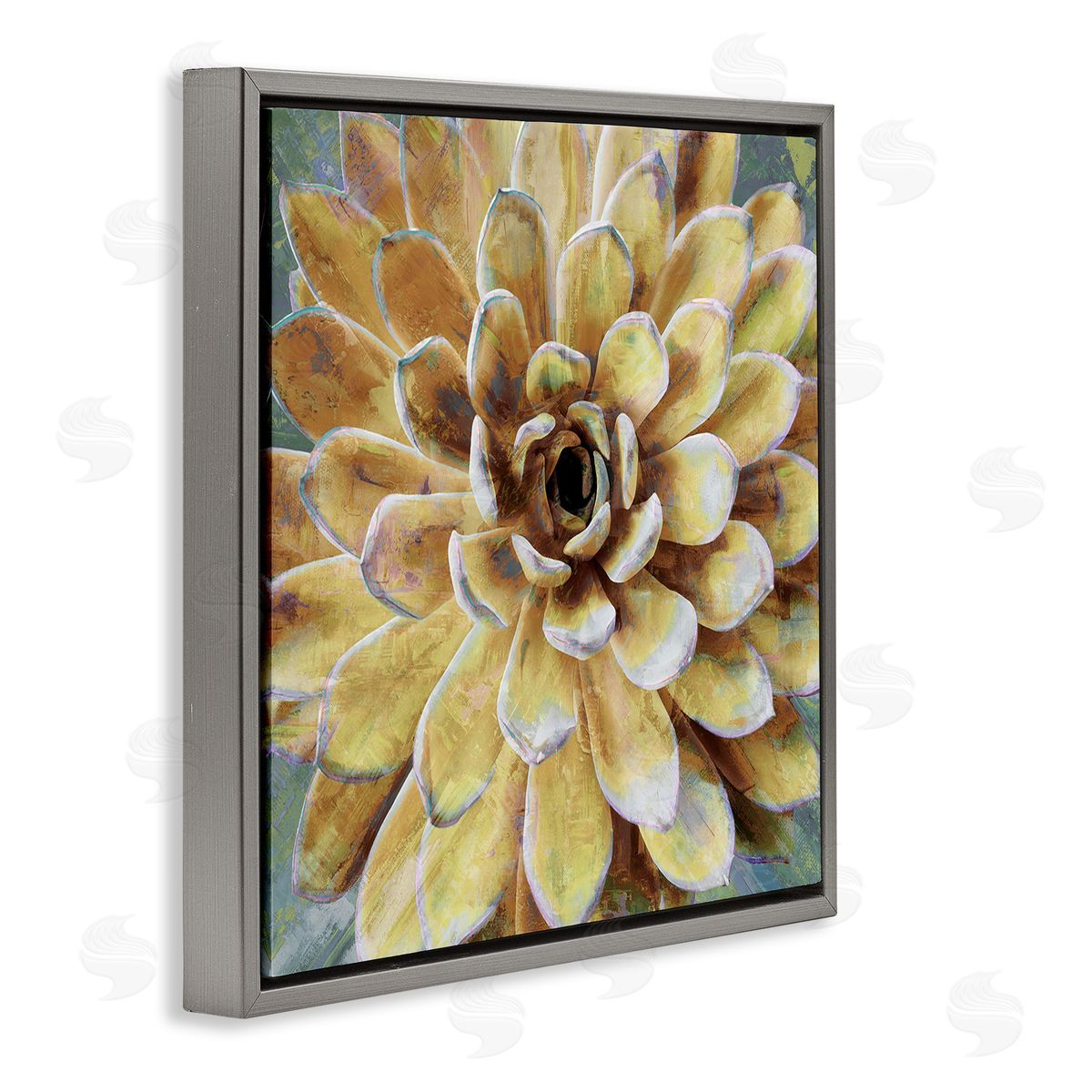 Yellow Botanical Succulent Bloom Painting Grey Floating Frame Canvas Wall Art, Home Decor by Lindsay Benson