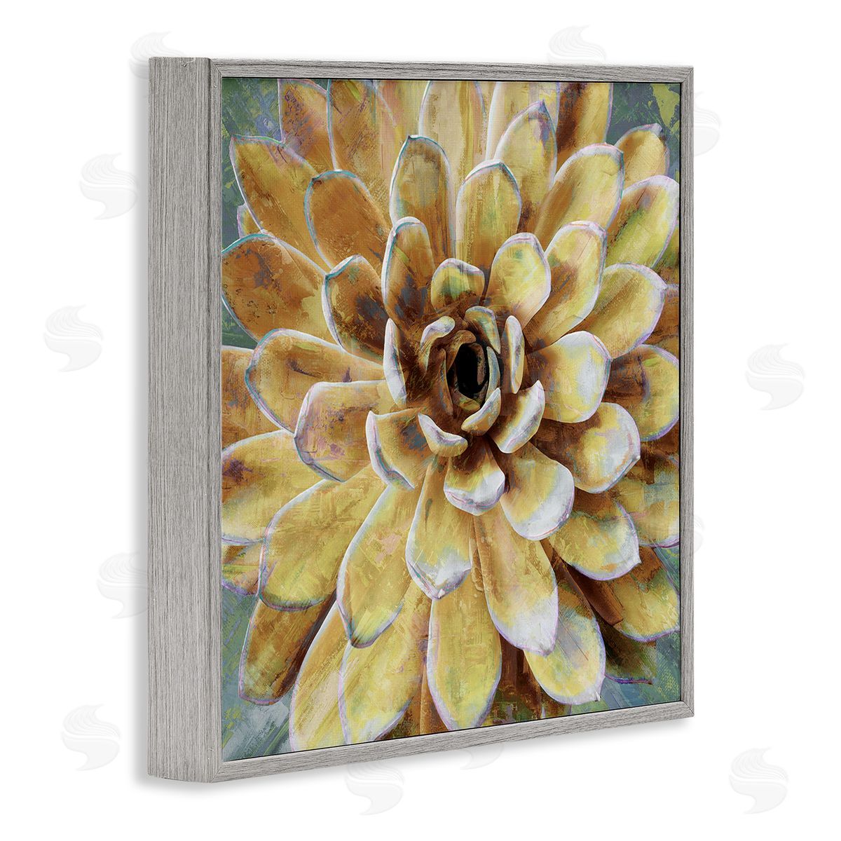 Yellow Botanical Succulent Bloom Painting Grey Frame Print Wall Art, Home Decor by Lindsay Benson