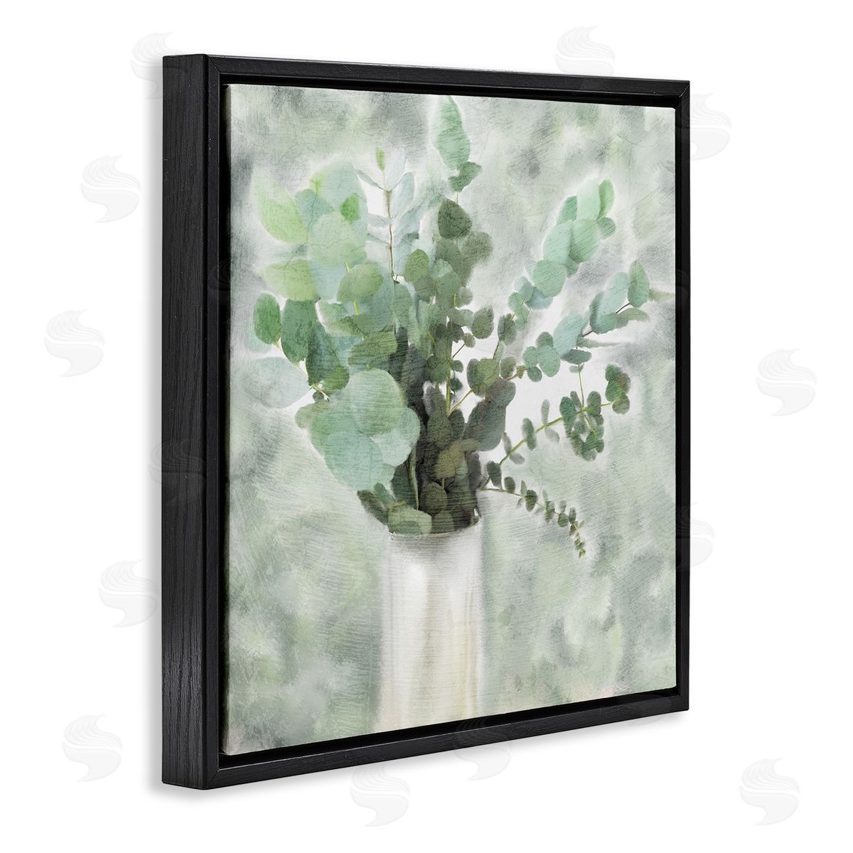 Sage Green Painterly Eucalyptus Black Floating Frame Canvas Wall Art, Home Decor by Kimberly Allen