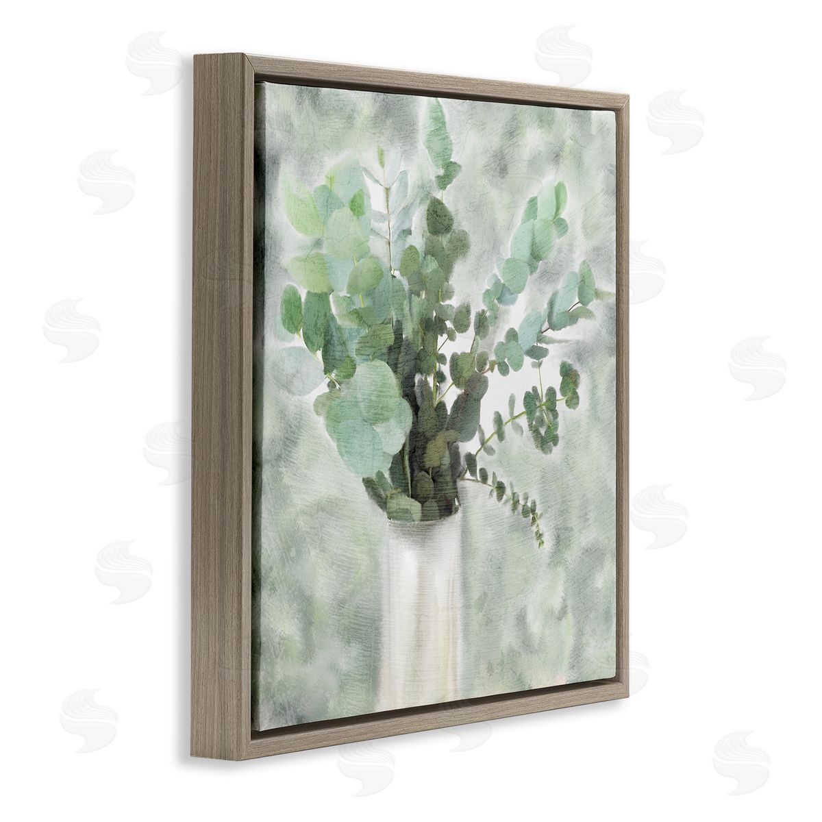 Sage Green Painterly Eucalyptus Brown Floating Frame Canvas Wall Art, Home Decor by Kimberly Allen