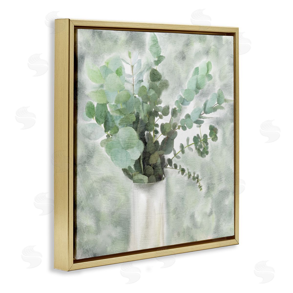 Sage Green Painterly Eucalyptus Gold Floating Frame Canvas Wall Art, Home Decor by Kimberly Allen