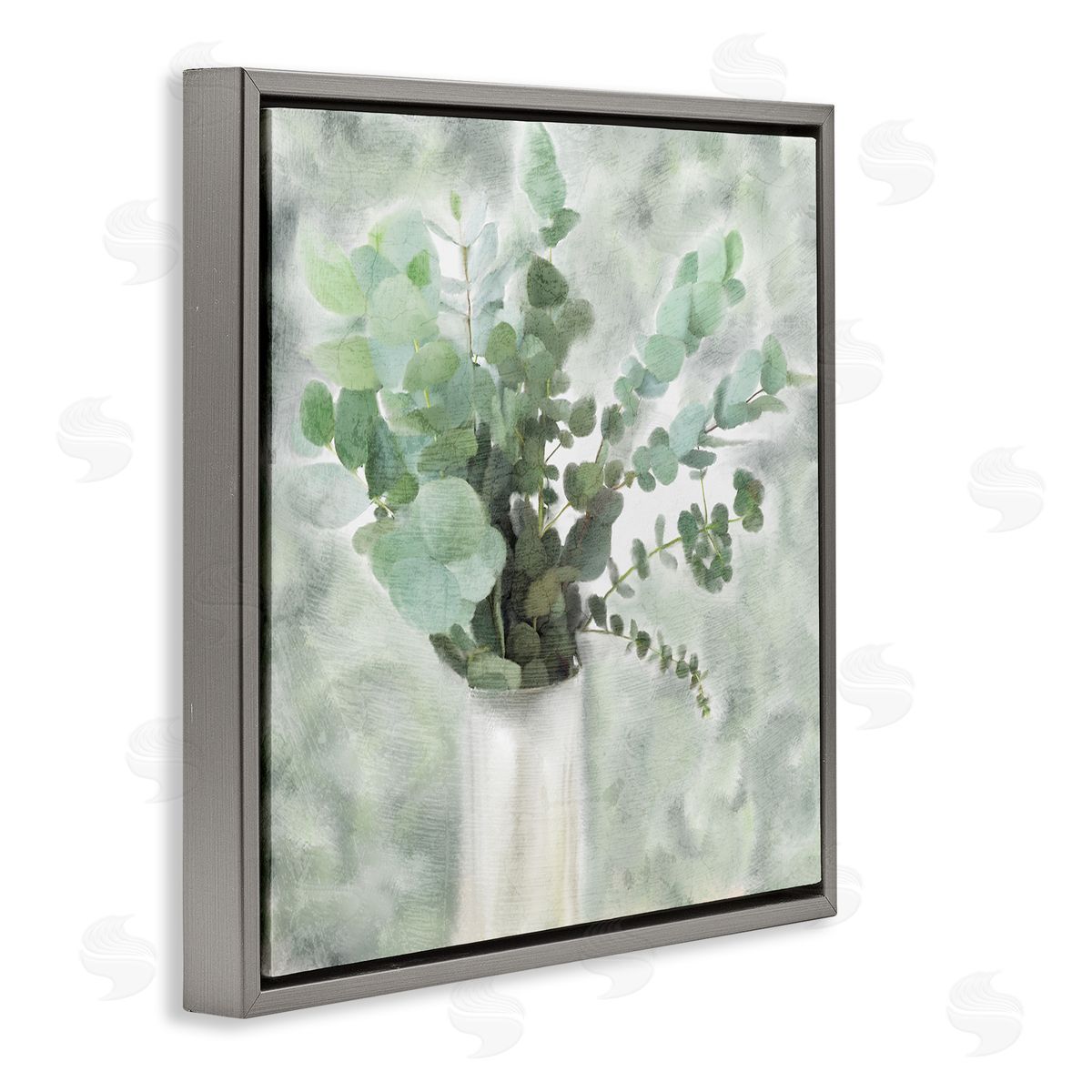 Sage Green Painterly Eucalyptus Grey Floating Frame Canvas Wall Art, Home Decor by Kimberly Allen