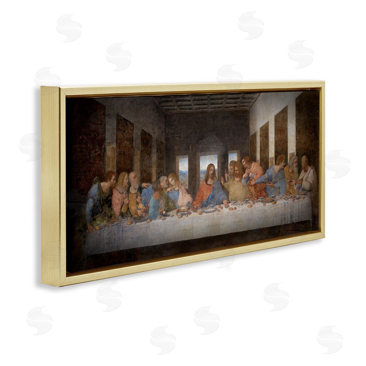 Last Supper Religious Classical Painting Gold Floating Frame Canvas Wall Art, Home Decor by Leonardo Da Vinci