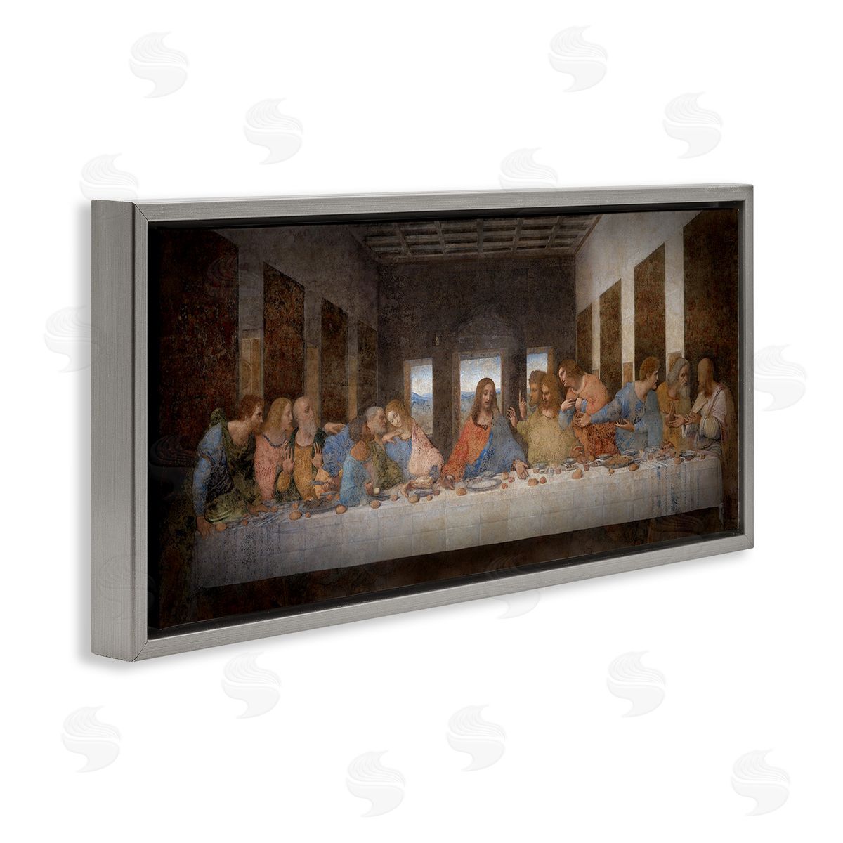 Last Supper Religious Classical Painting Grey Floating Frame Canvas Wall Art, Home Decor by Leonardo Da Vinci