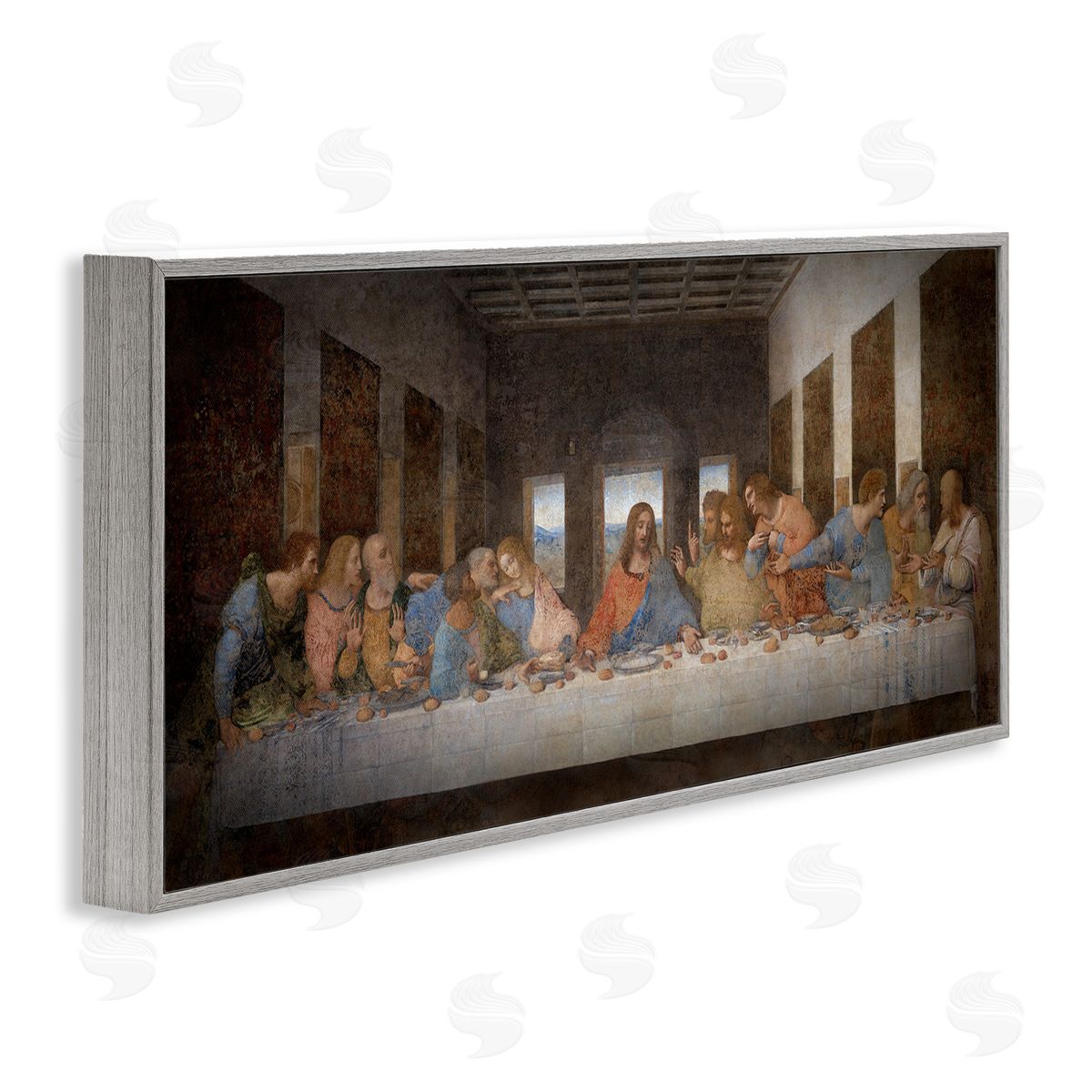 Last Supper Religious Classical Painting Grey Frame Print Wall Art, Home Decor by Leonardo Da Vinci