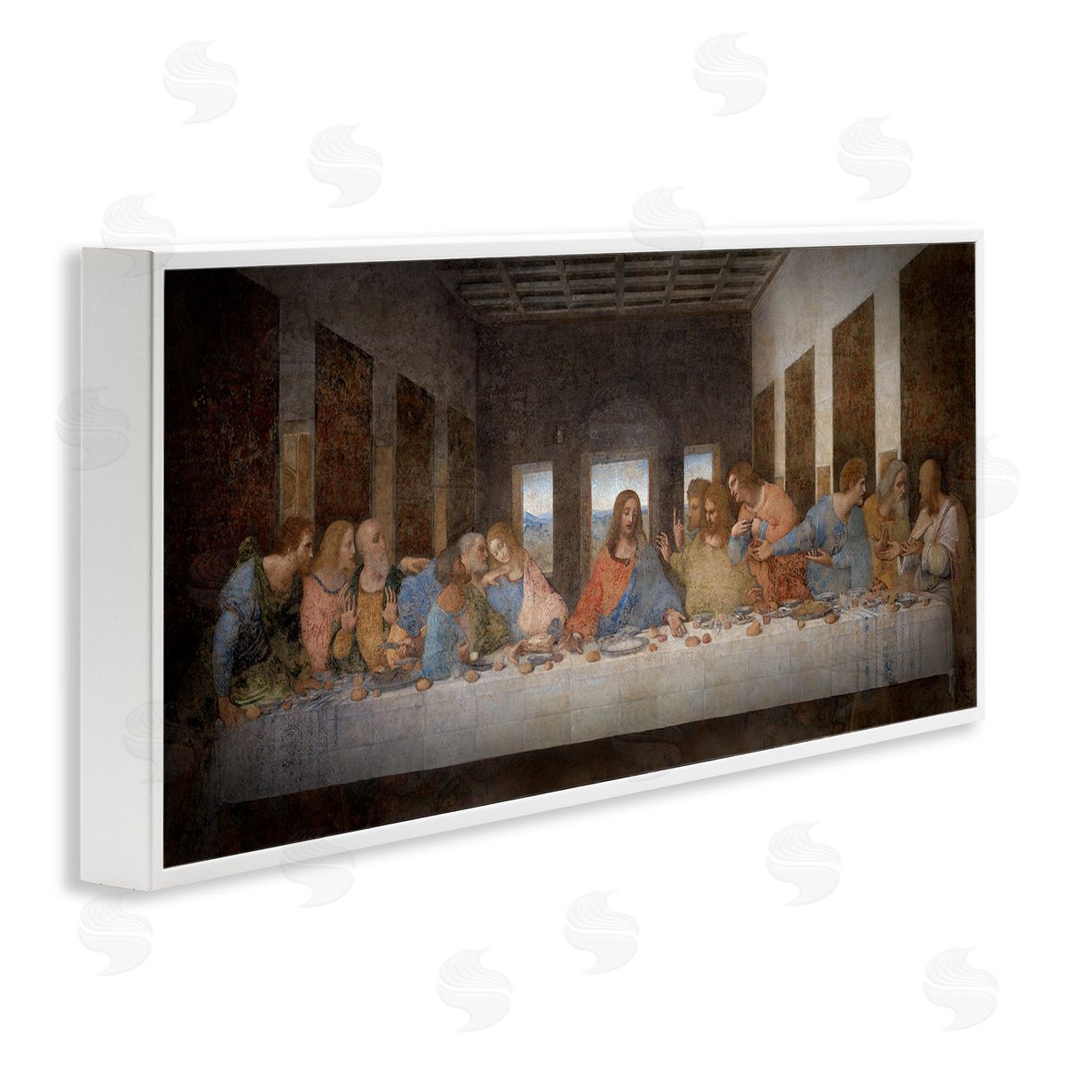 Last Supper Religious Classical Painting White Frame Print Wall Art, Home Decor by Leonardo Da Vinci