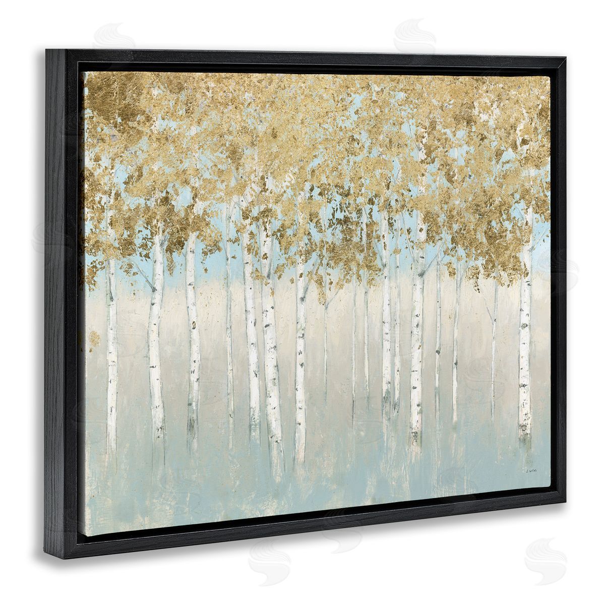 Abstract Gold Tree Landscape Black Floating Frame Canvas Wall Art, Home Decor by James Wiens