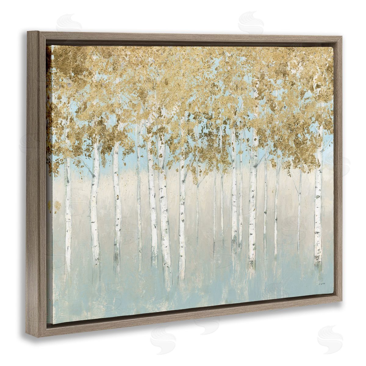 Abstract Gold Tree Landscape Brown Floating Frame Canvas Wall Art, Home Decor by James Wiens