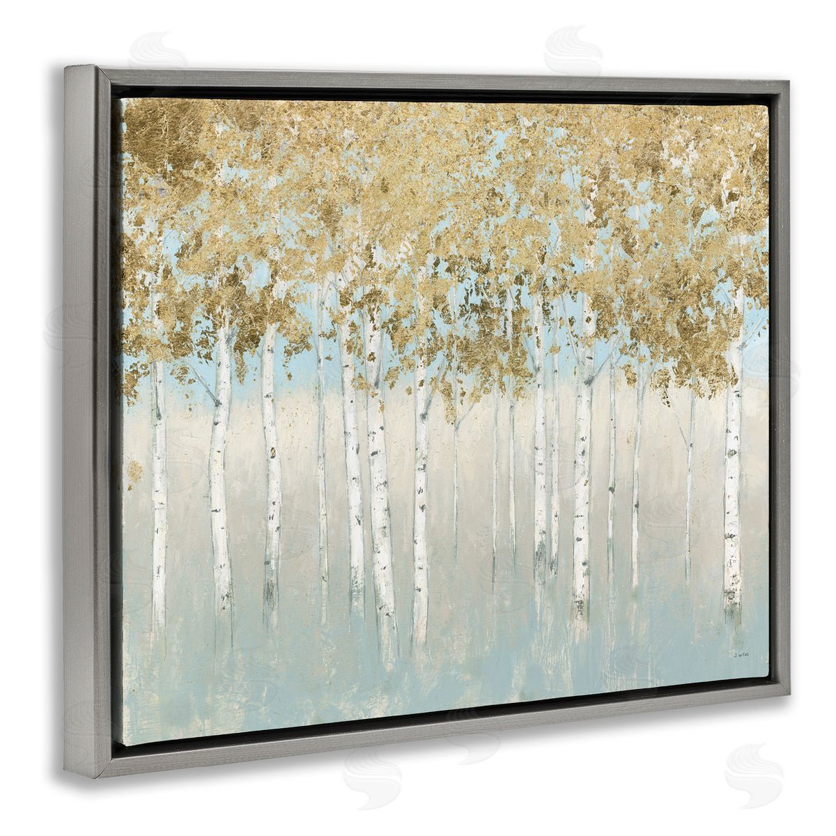 Abstract Gold Tree Landscape Grey Floating Frame Canvas Wall Art, Home Decor by James Wiens