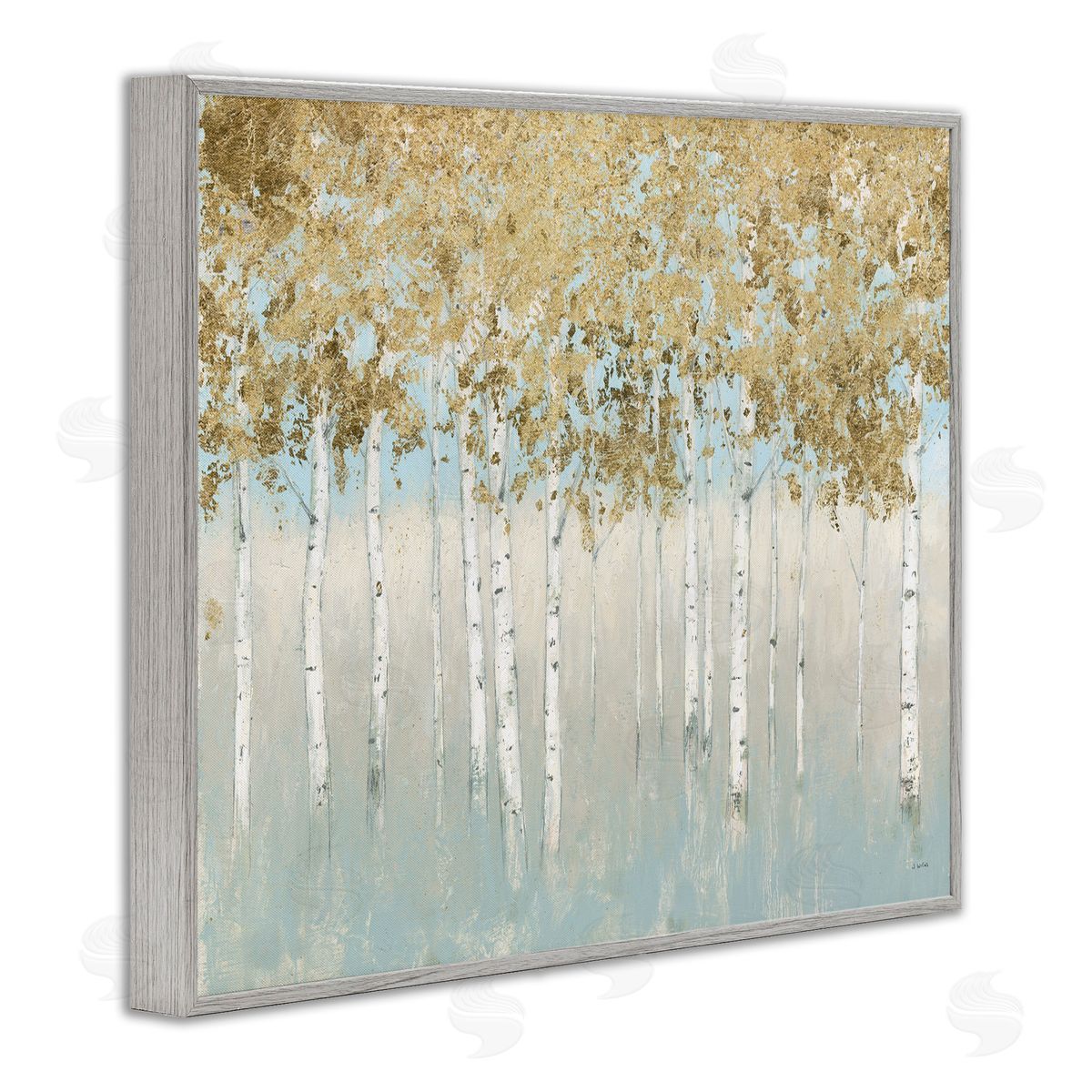 Abstract Gold Tree Landscape Grey Frame Print Wall Art, Home Decor by James Wiens
