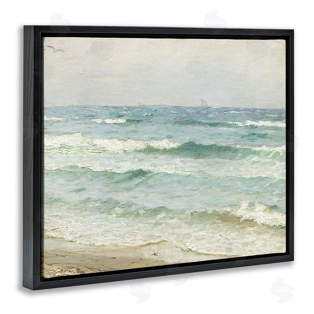 Leah Straatsma Vintage Waves on The Shore Black Floating Frame Canvas Wall Art Print