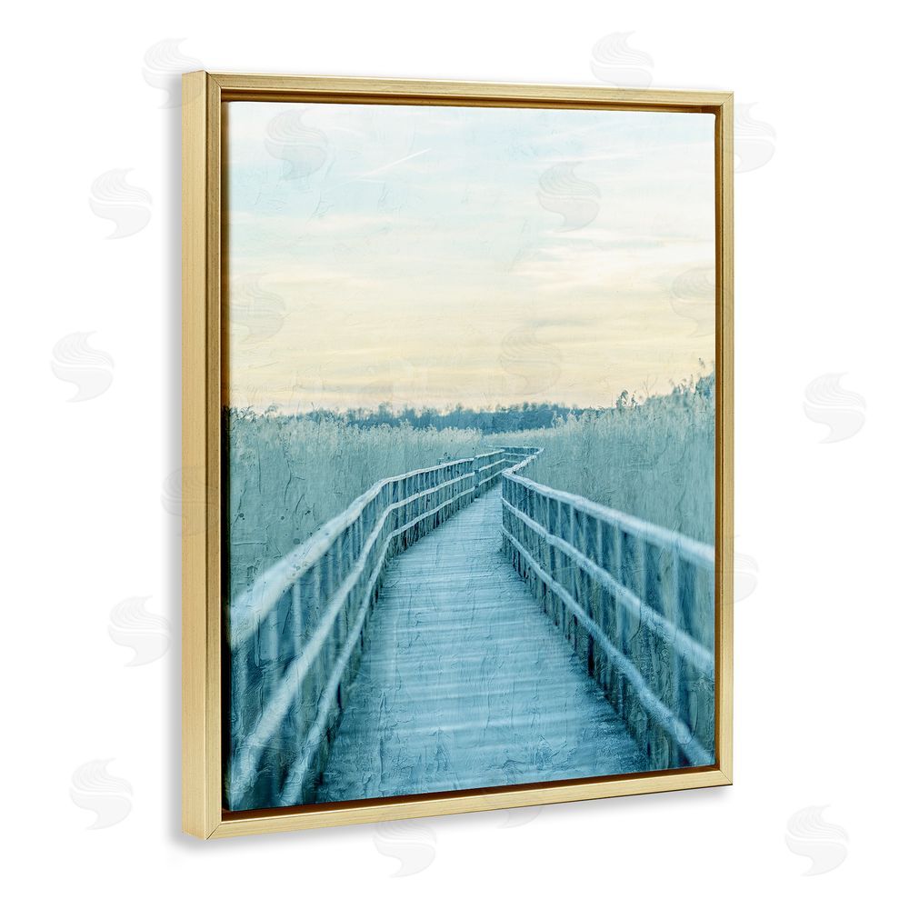 Kim Allen Wooden Pier Boardwalk Gold Floating Frame Canvas Wall Art Print