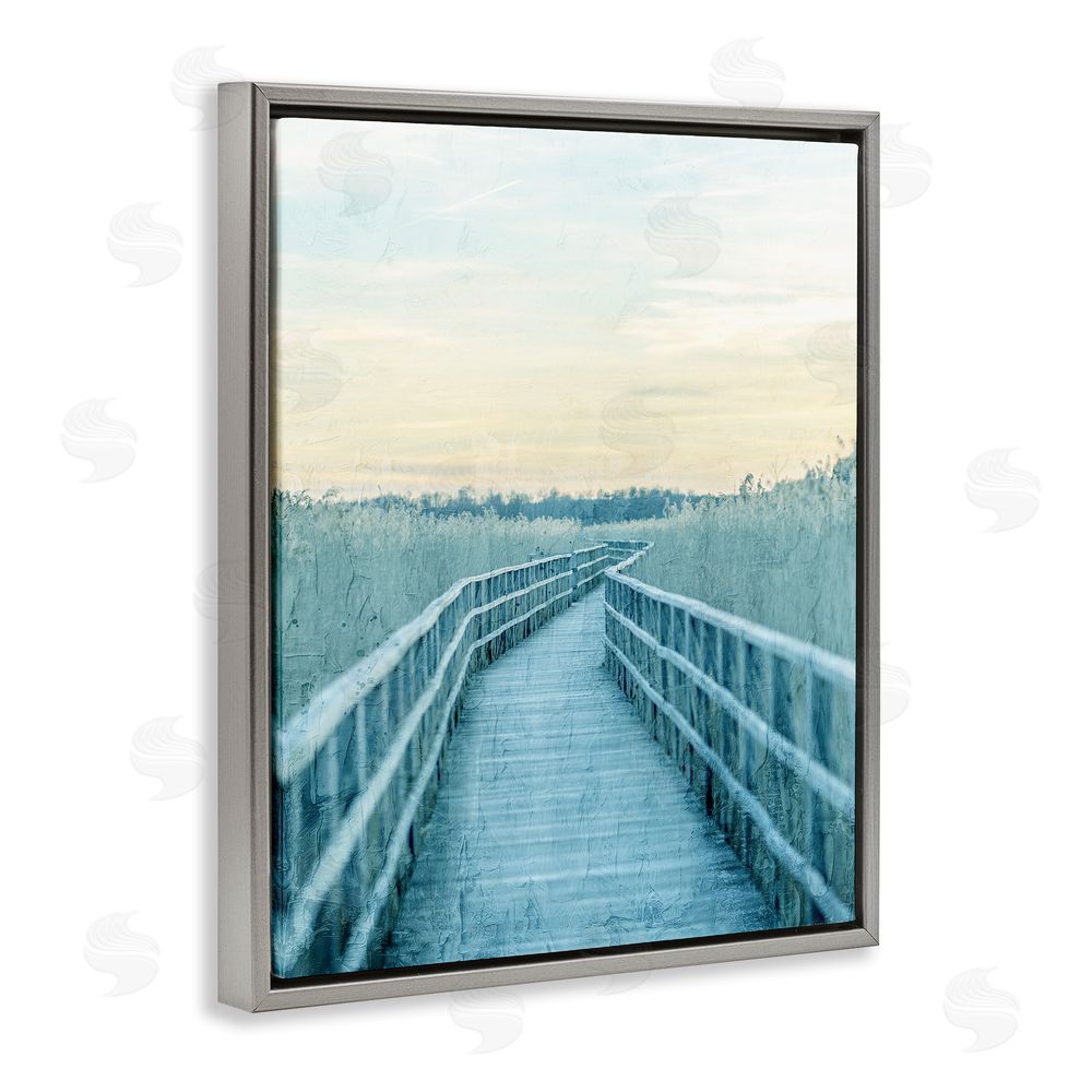 Kim Allen Wooden Pier Boardwalk Gray Floating Frame Canvas Wall Art Print