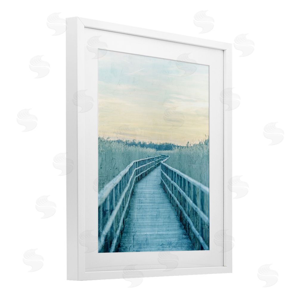 Kim Allen Wooden Pier Boardwalk White Framed Print Under Glass Wall Art