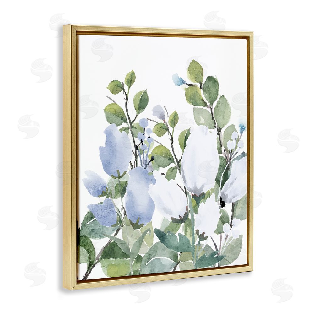 Kim Allen Blue Spring Florals Gold Floating Frame Canvas Wall Art Print