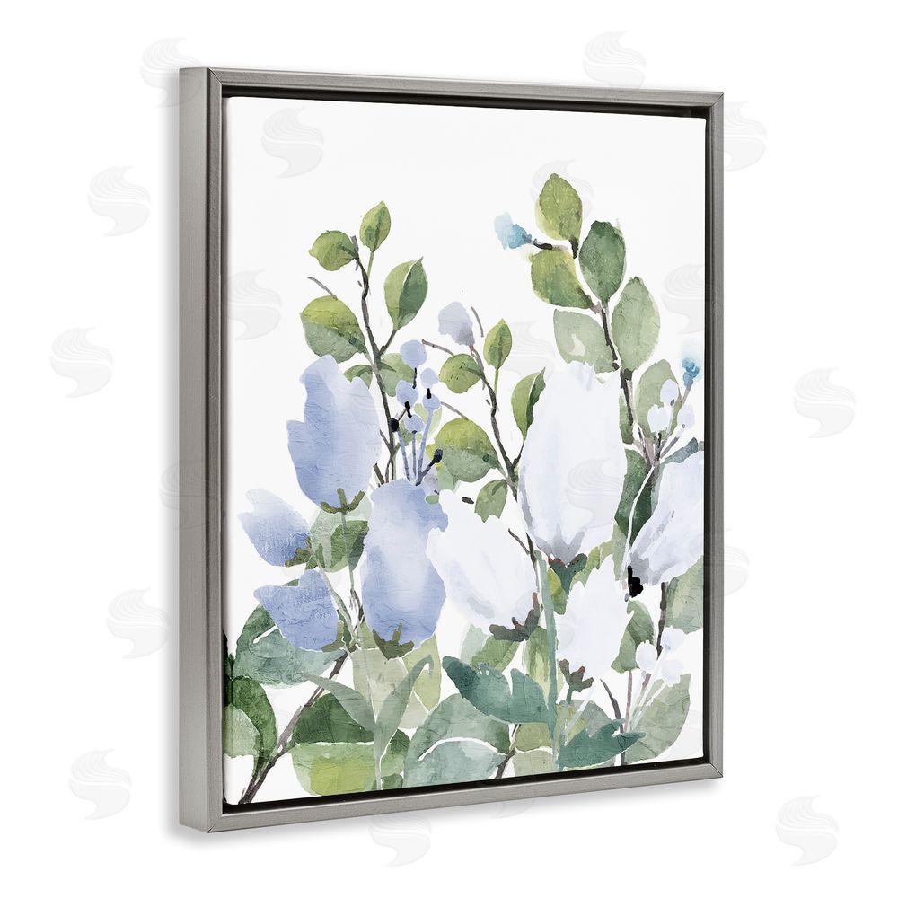 Kim Allen Blue Spring Florals Gray Floating Frame Canvas Wall Art Print