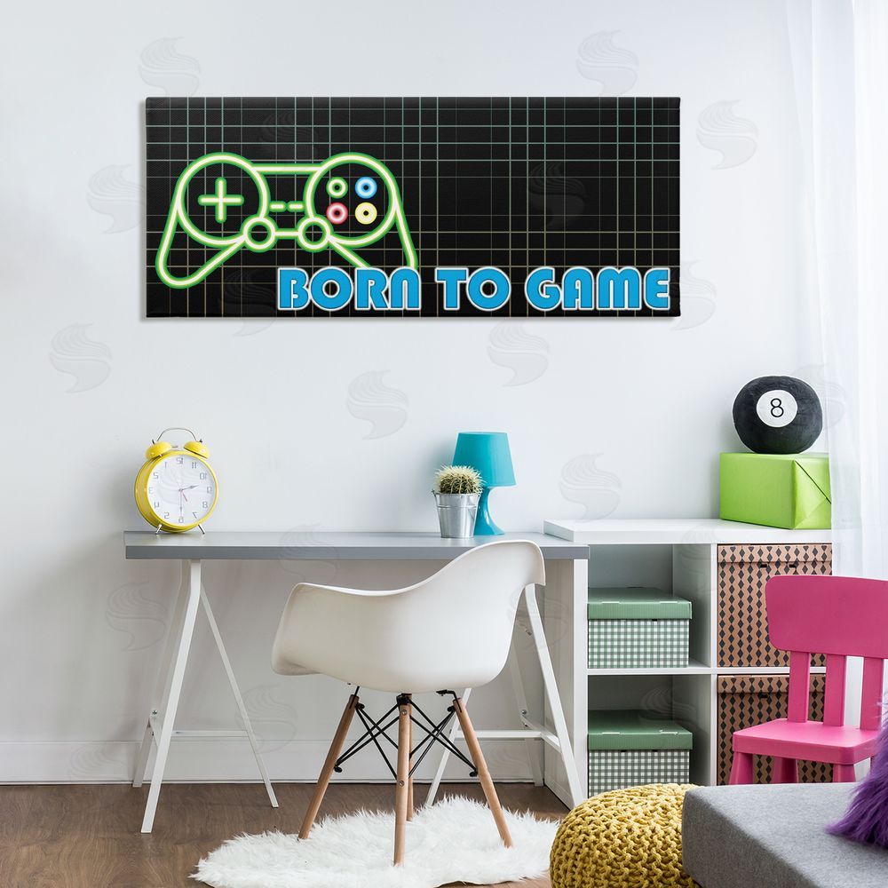 Kim Allen Born To Game Neon Stretched Canvas Wall Art in Room