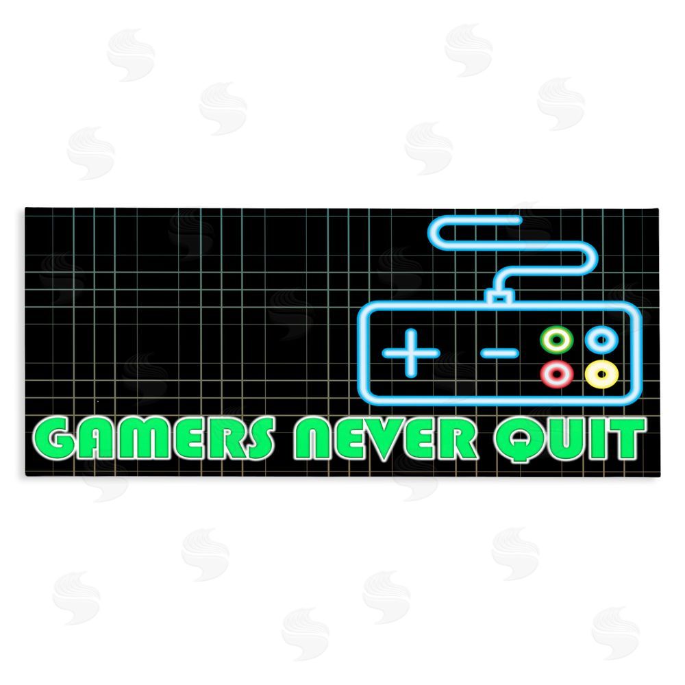 Kim Allen Gamers Never Quit Neon Stretched Canvas Wall Art