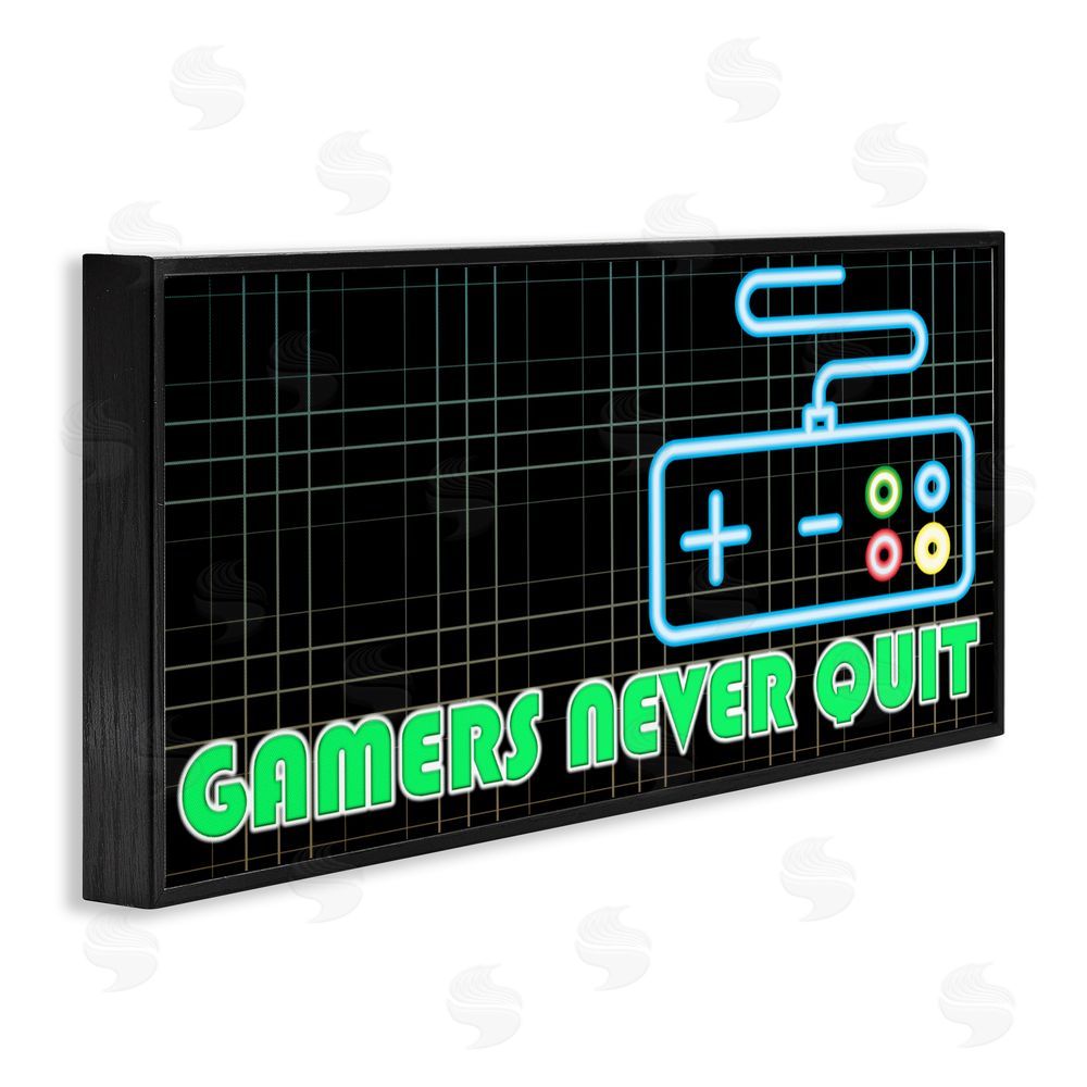 Kim Allen Gamers Never Quit Neon Blacked Framed Giclee Wall Art Print