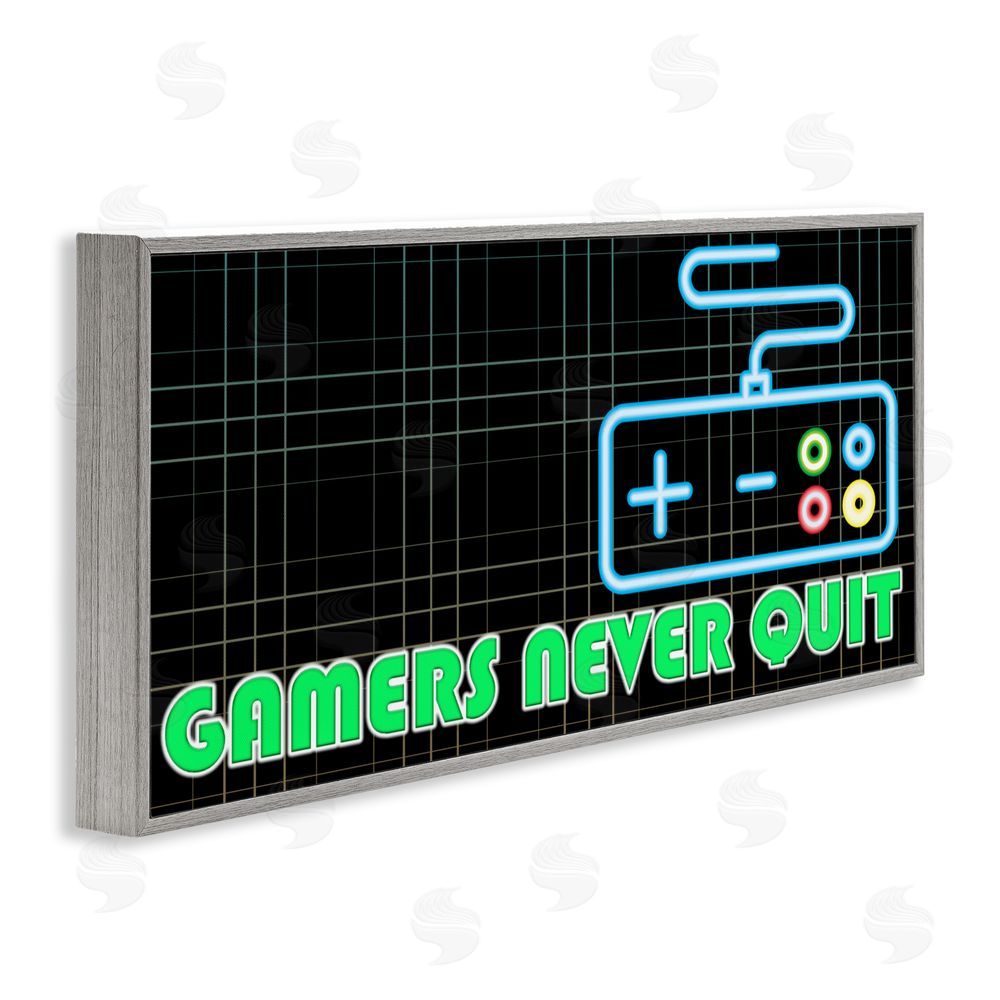 Kim Allen Gamers Never Quit Neon Gray Framed Giclee Wall Art Print